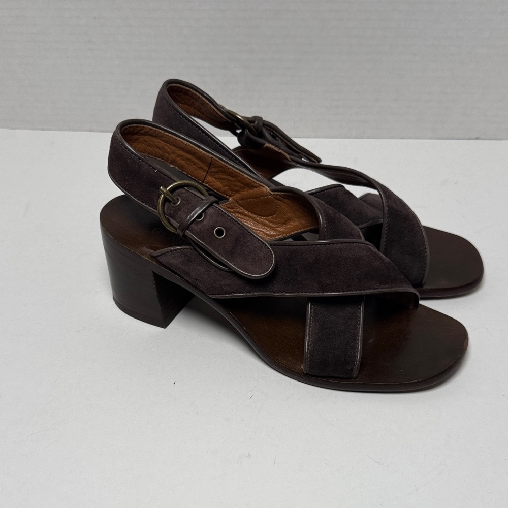 L' AUTRE CHOSE‎ Women's Brown Suede Criss Cross Slingback Block Heel Sandals 37